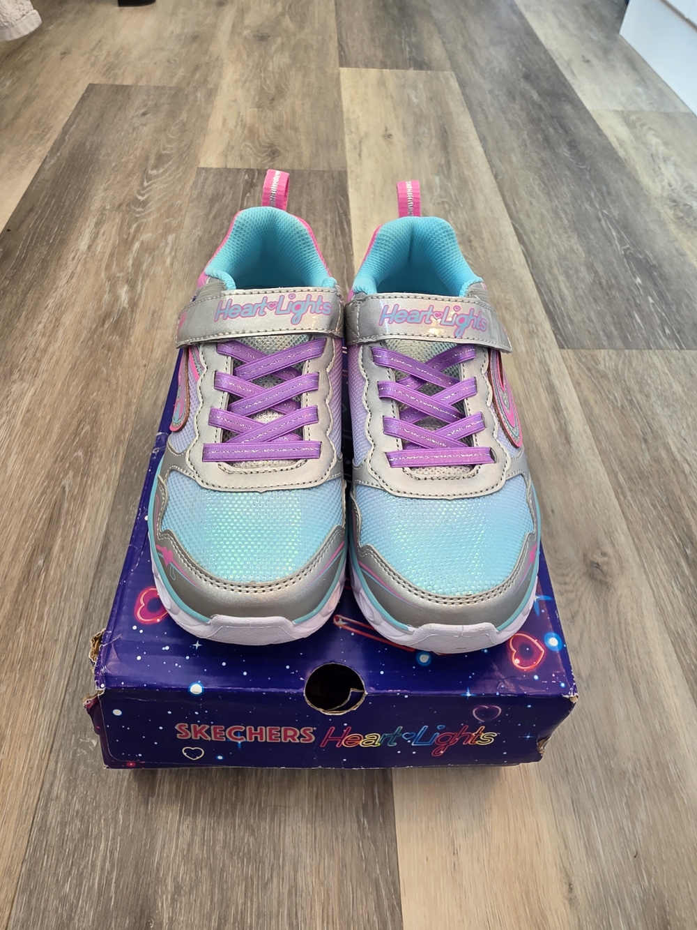 Skechers Heart Lights Kids Light-Up Sneakers - Turquoise & Purple